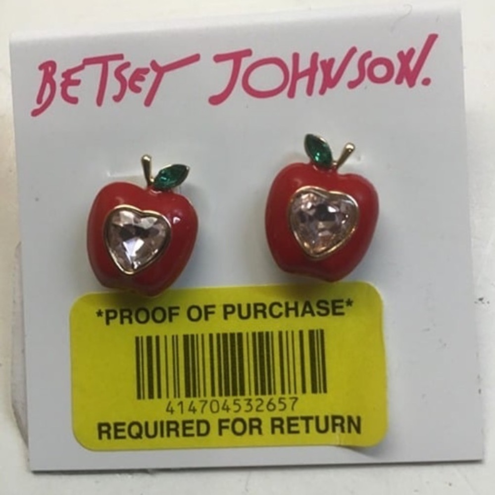 BETSEY JOHNSON RARE Back to School Red Apple Bejeweled Retired Earrings NEW NWT